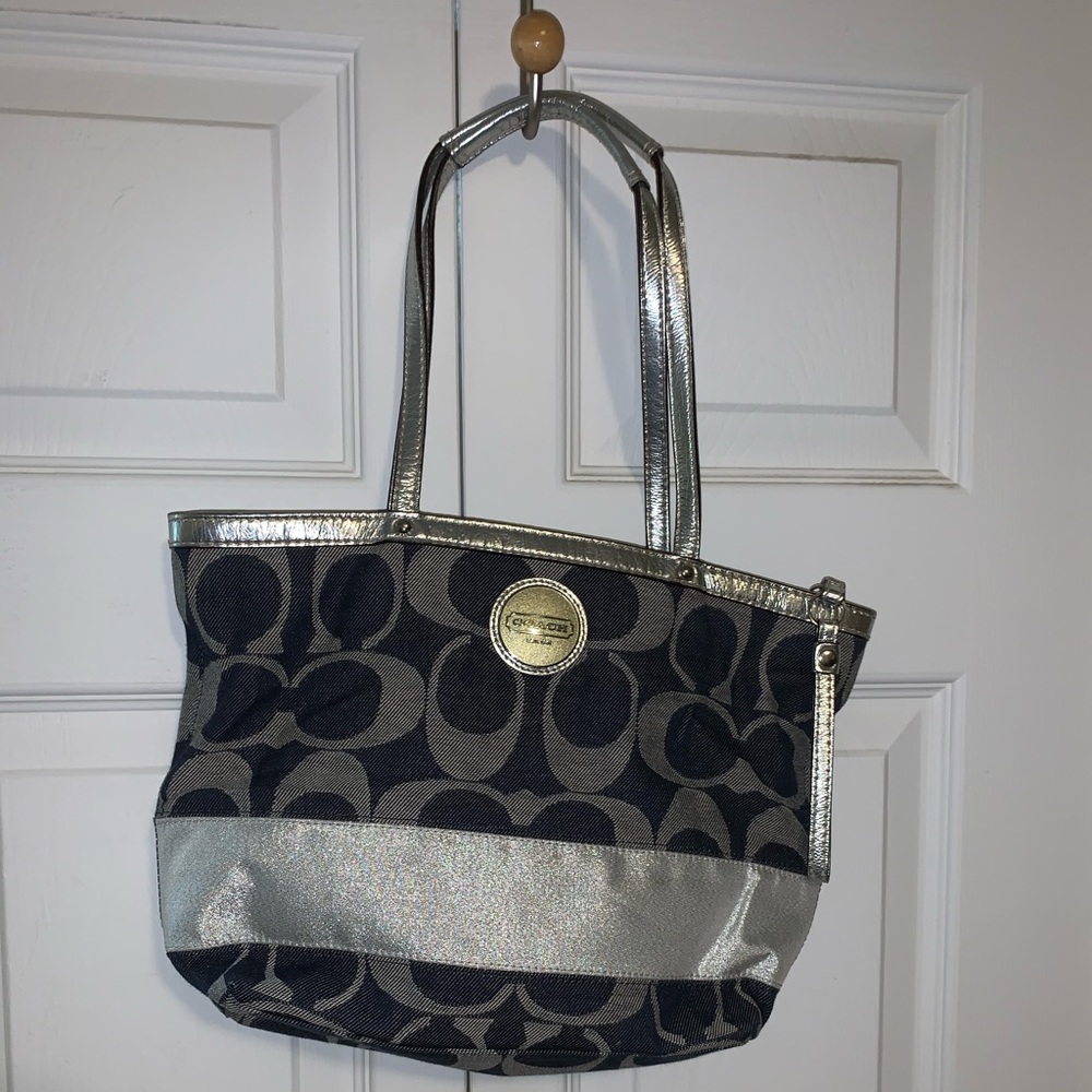 Denim look coach bag